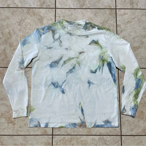 John Elliott Tie Dye Long Sleeve Shirt White Blue Green Mens Size 3 Large - Picture 1 of 6